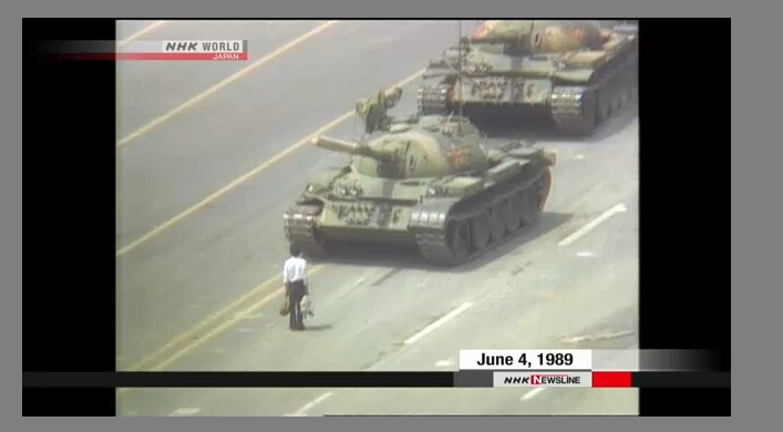 Hong Kong Think Tank Cancels Tiananmen Square Survey Report; Photo from NHK TV screan capture